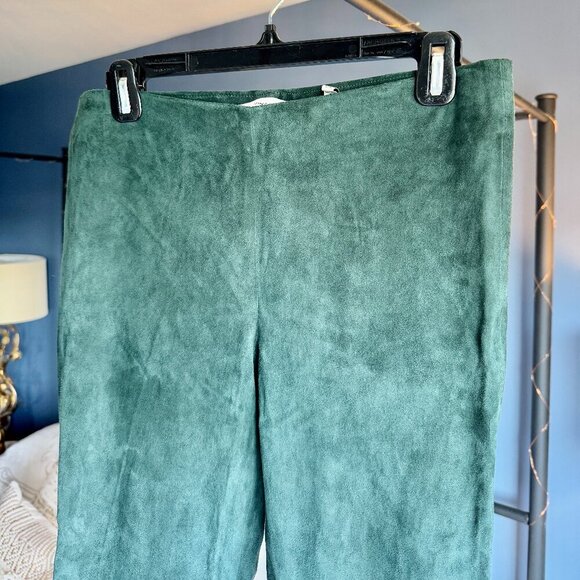 Vince 100% Lamb Leather Suede Forest Green Split Hem Leggings - Picture 5 of 11